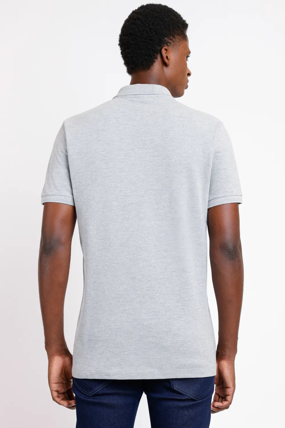 POLO MANGA CURTA FRISO JACQUARD CINZA MESCLA