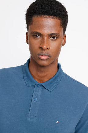 POLO MANGA CURTA FRISO JACQUARD AZUL MÉDIO