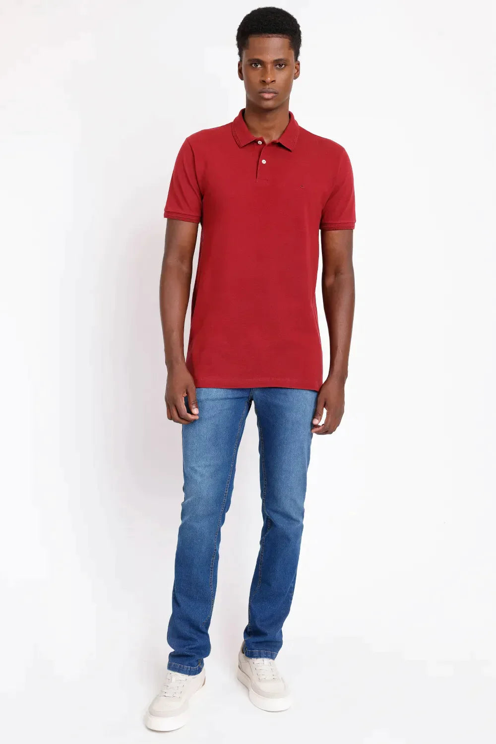 POLO MANGA CURTA FRISO JACQUARD BORDEAUX