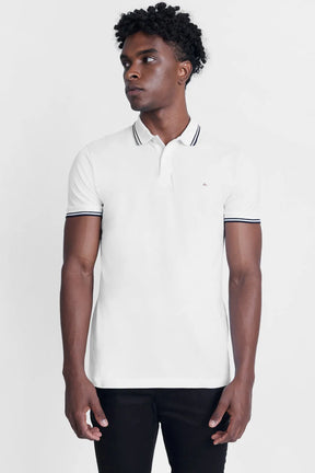 POLO MANGA CURTA PIQUET LISTRAS BRANCO