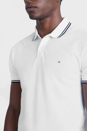 POLO MANGA CURTA PIQUET LISTRAS BRANCO