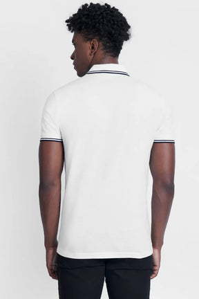 POLO MANGA CURTA PIQUET LISTRAS BRANCO