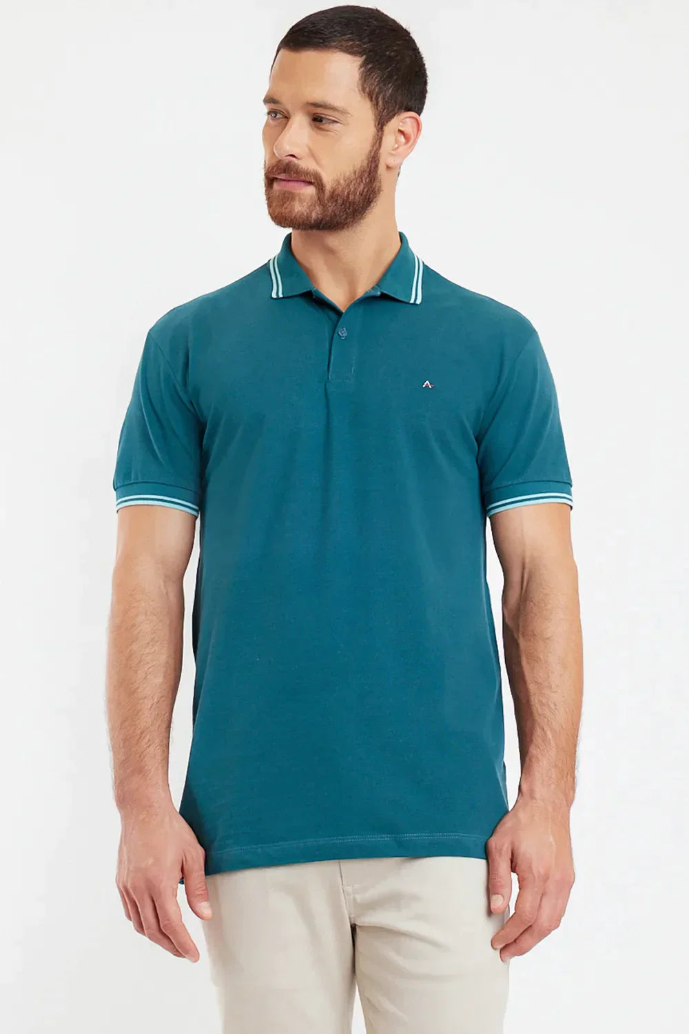 POLO MANGA CURTA PIQUET LISTRAS PETROLEO