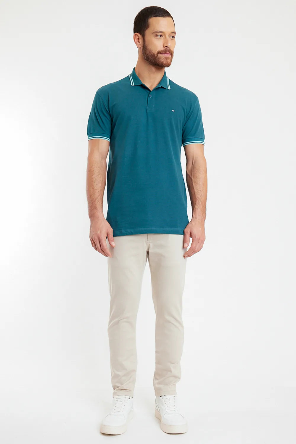 POLO MANGA CURTA PIQUET LISTRAS PETROLEO