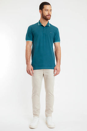 POLO MANGA CURTA PIQUET LISTRAS PETROLEO