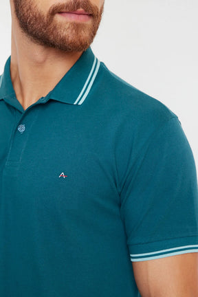 POLO MANGA CURTA PIQUET LISTRAS PETROLEO