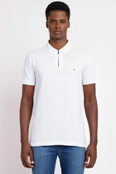 POLO MANGA CURTA PIQUET COM ZÍPER BRANCO