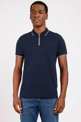 POLO COM ZÍPER MARINHO COM CINZA