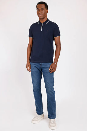 POLO COM ZÍPER MARINHO COM CINZA