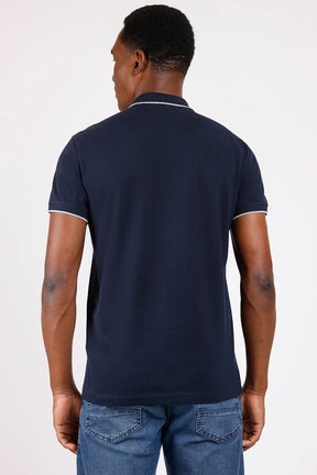 POLO COM ZÍPER MARINHO COM CINZA