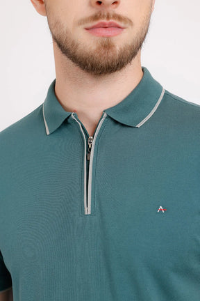 POLO COM ZÍPER ESMERALDA COM CINZA 113