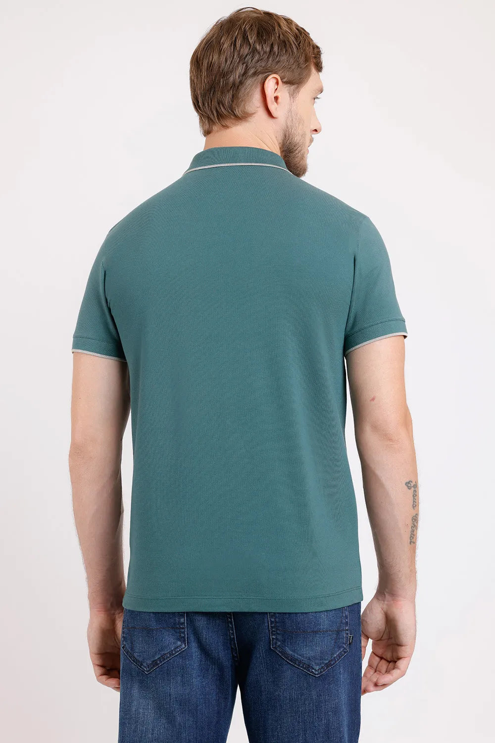 POLO COM ZÍPER ESMERALDA COM CINZA 113