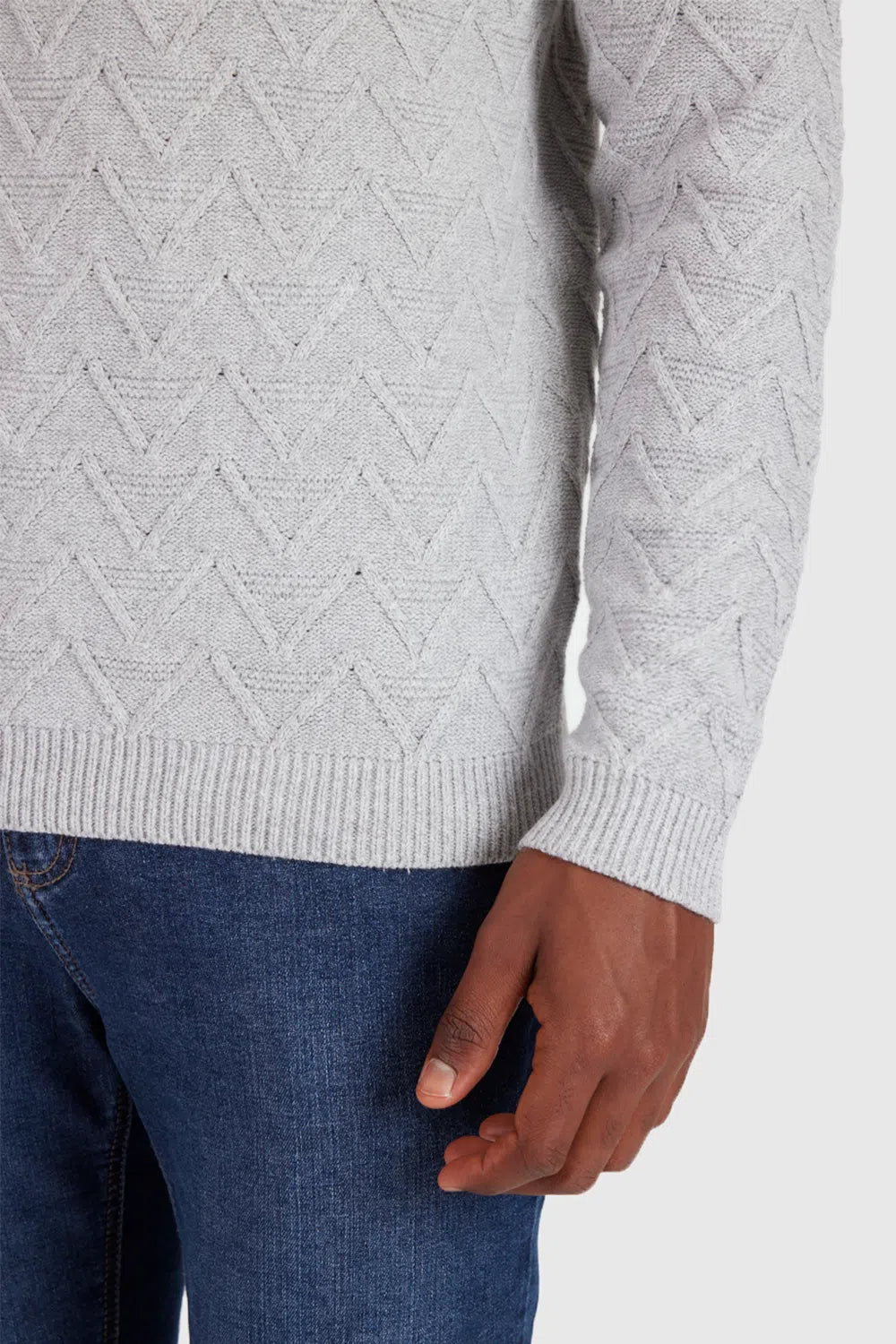 TRICOT MANGA LONGA FULL JACQUARD CINZA