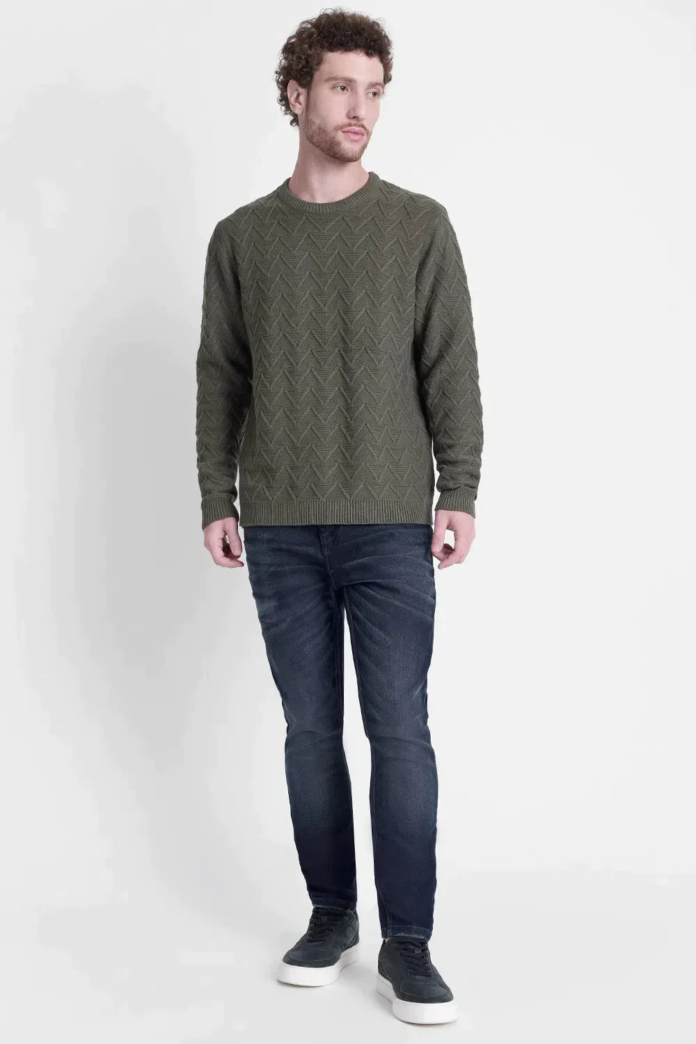 TRICOT MANGA LONGA FULL JACQUARD VERDE OLIVA