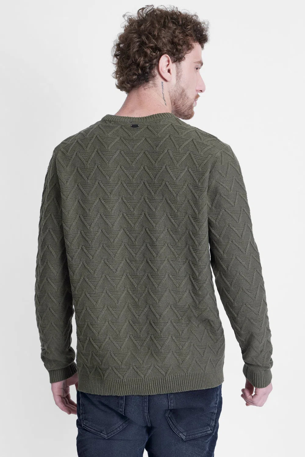 TRICOT MANGA LONGA FULL JACQUARD VERDE OLIVA