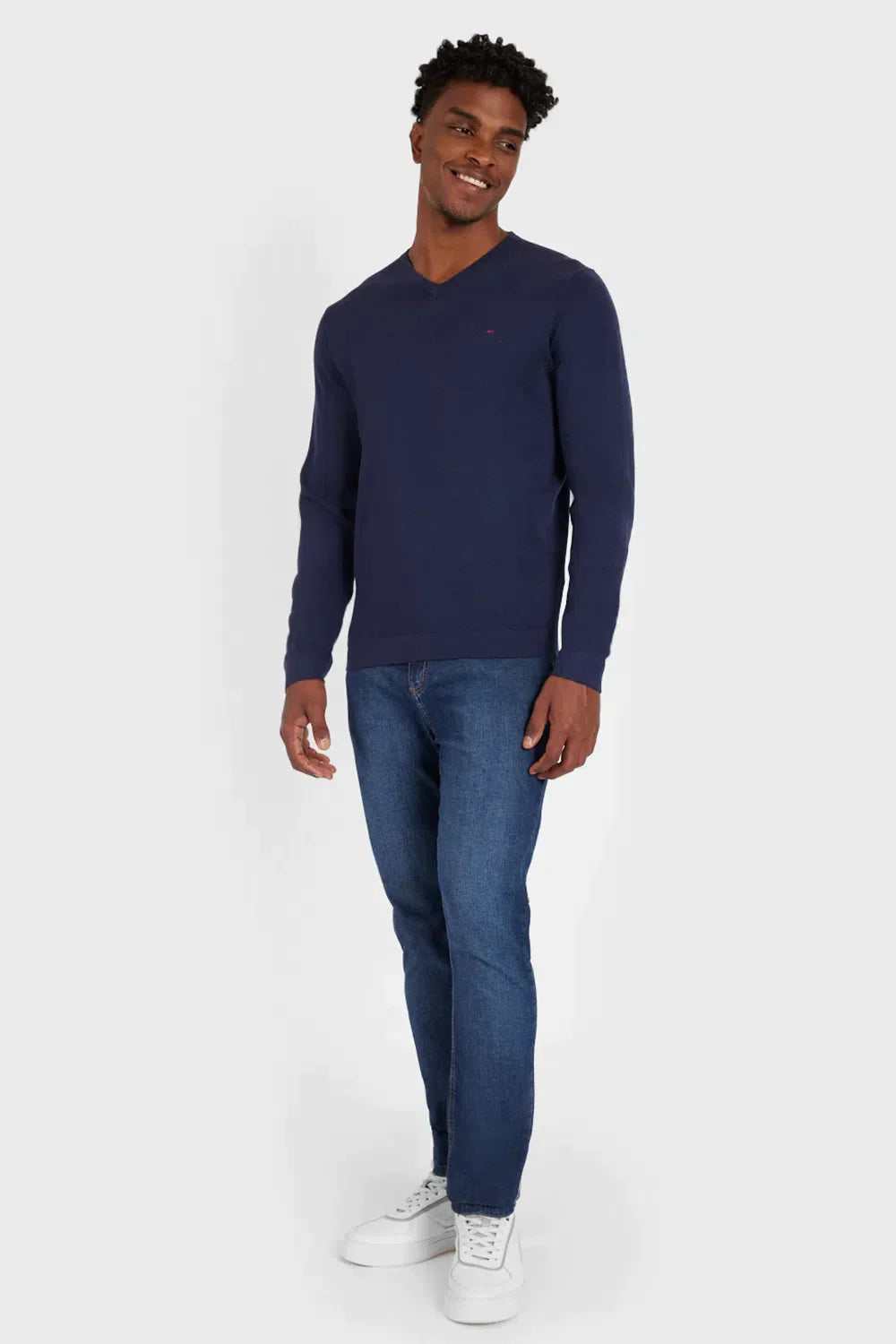 TRICOT MANGA LONGA GOLA V MARINHO