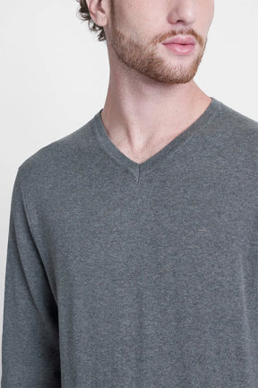 TRICOT MANGA LONGA GOLA V CINZA MESCLA