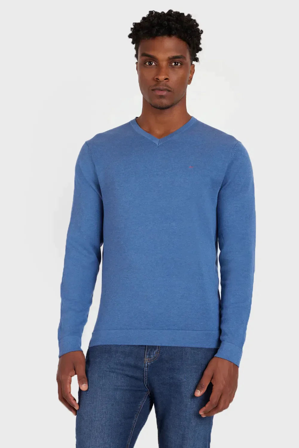 TRICOT MANGA LONGA GOLA V AZUL MEDIO