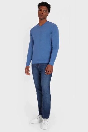 TRICOT MANGA LONGA GOLA V AZUL MEDIO