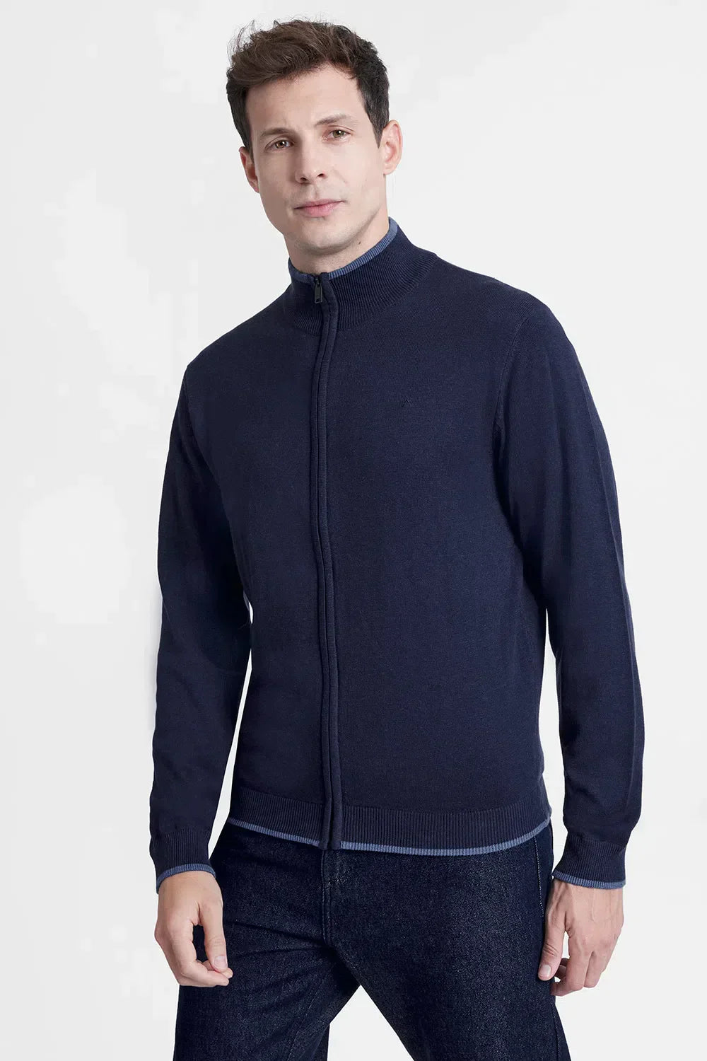 TRICOT MESCLA MANGA LONGA COM ZÍPER MARINHO