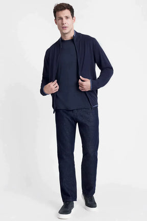 TRICOT MESCLA MANGA LONGA COM ZÍPER MARINHO