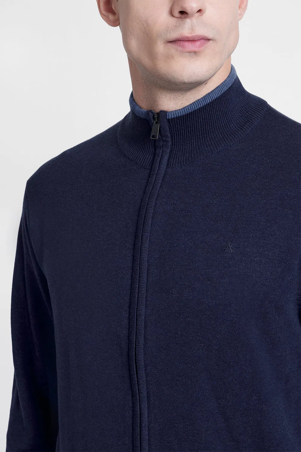 TRICOT MESCLA MANGA LONGA COM ZÍPER MARINHO