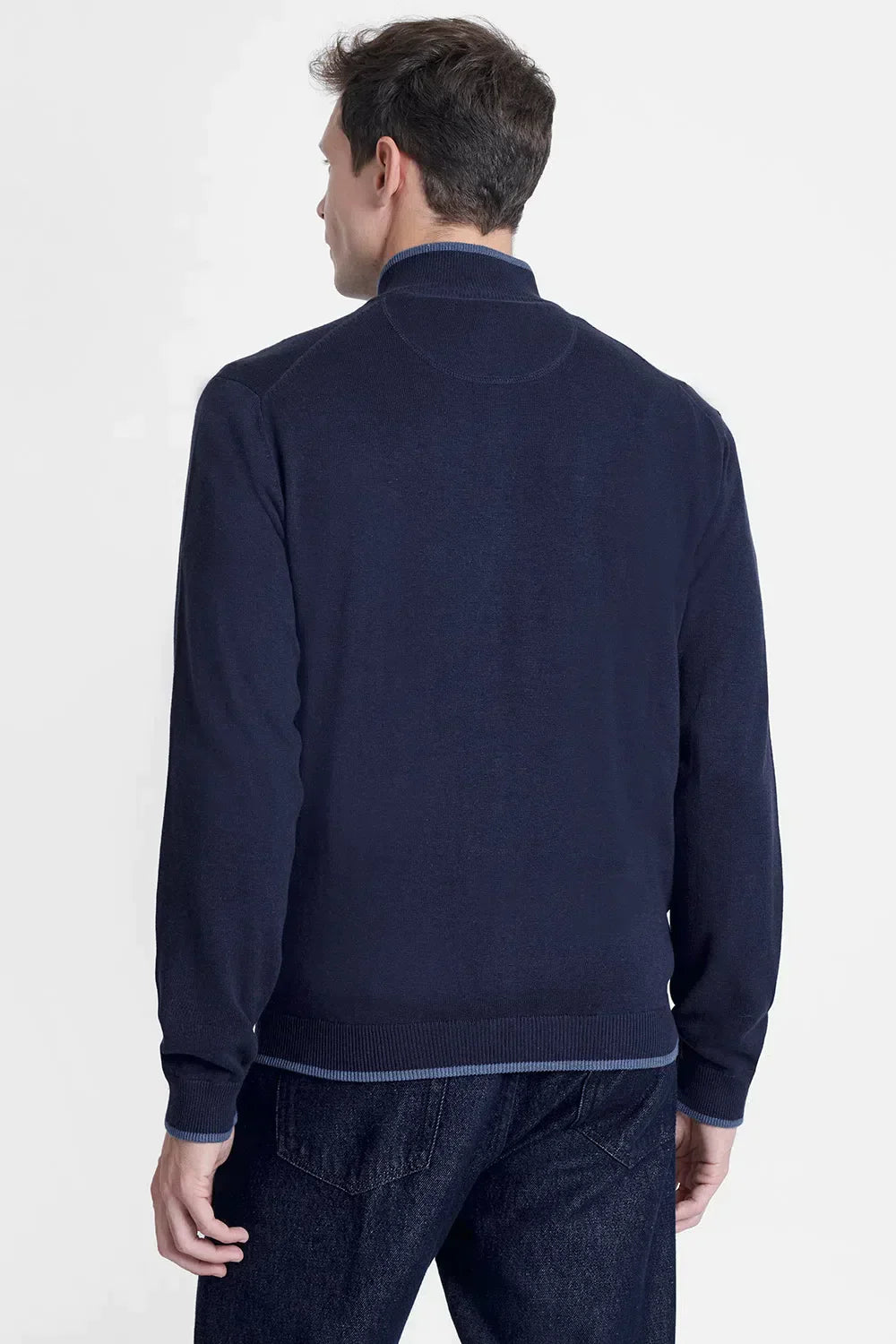 TRICOT MESCLA MANGA LONGA COM ZÍPER MARINHO