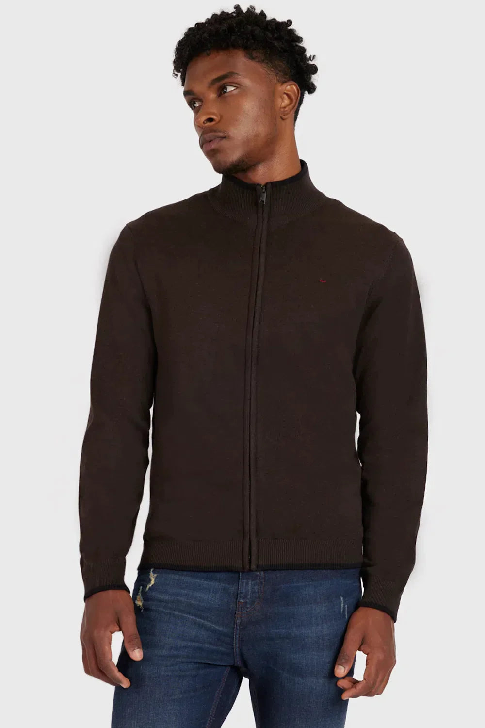 TRICOT MESCLA MANGA LONGA COM ZÍPER CAFE