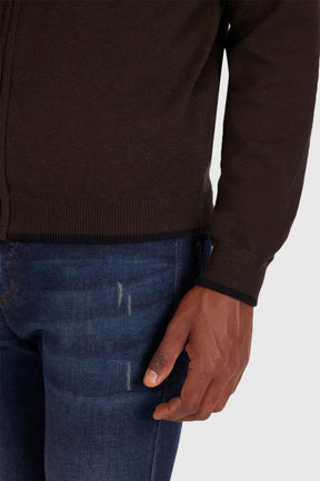 TRICOT MESCLA MANGA LONGA COM ZÍPER CAFE