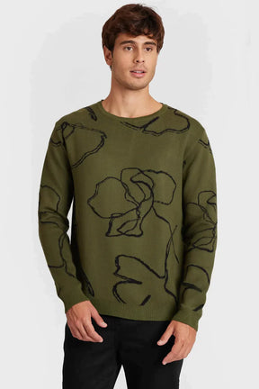 TRICOT MANGA LONGA GOLA MAXI FLOWER VERDE COM PRETO