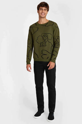 TRICOT MANGA LONGA GOLA MAXI FLOWER VERDE COM PRETO