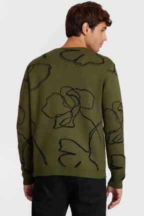 TRICOT MANGA LONGA GOLA MAXI FLOWER VERDE COM PRETO