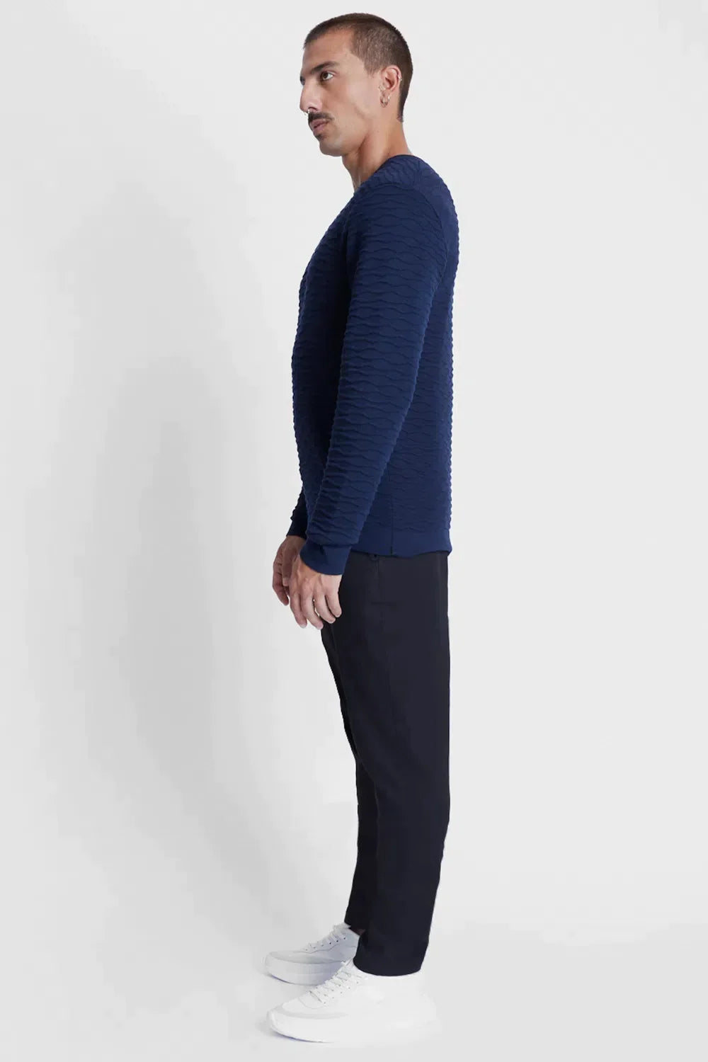 TRICOT MANGA LONGA GOLA C NERVURAS MARINHO