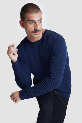 TRICOT MANGA LONGA GOLA C NERVURAS MARINHO