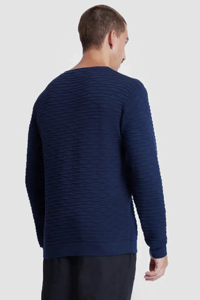 TRICOT MANGA LONGA GOLA C NERVURAS MARINHO