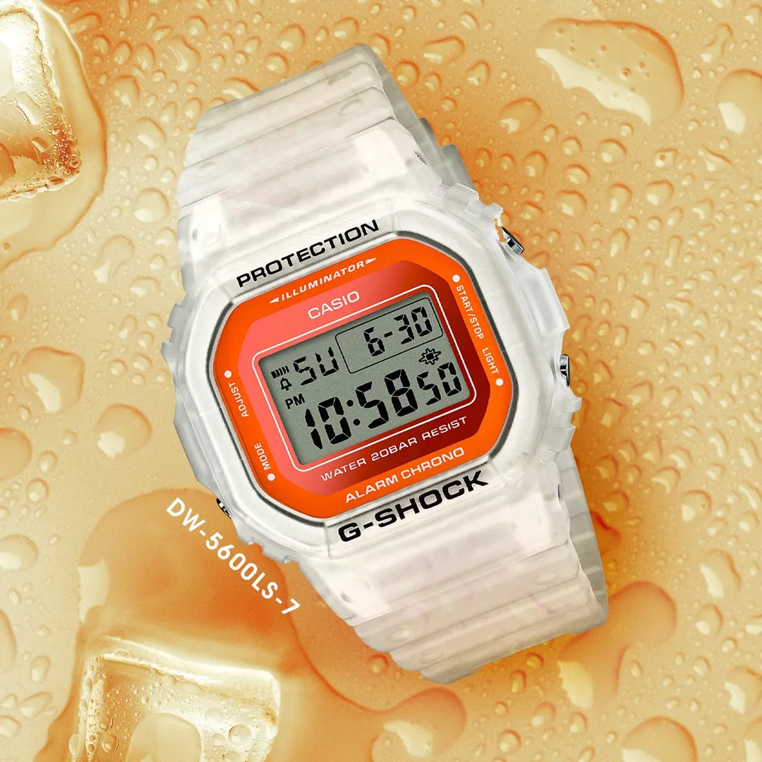 RELÓGIO CASIO G-SHOCK BRANCO SEMITRANSPARENTE DW-5600LS-7DR