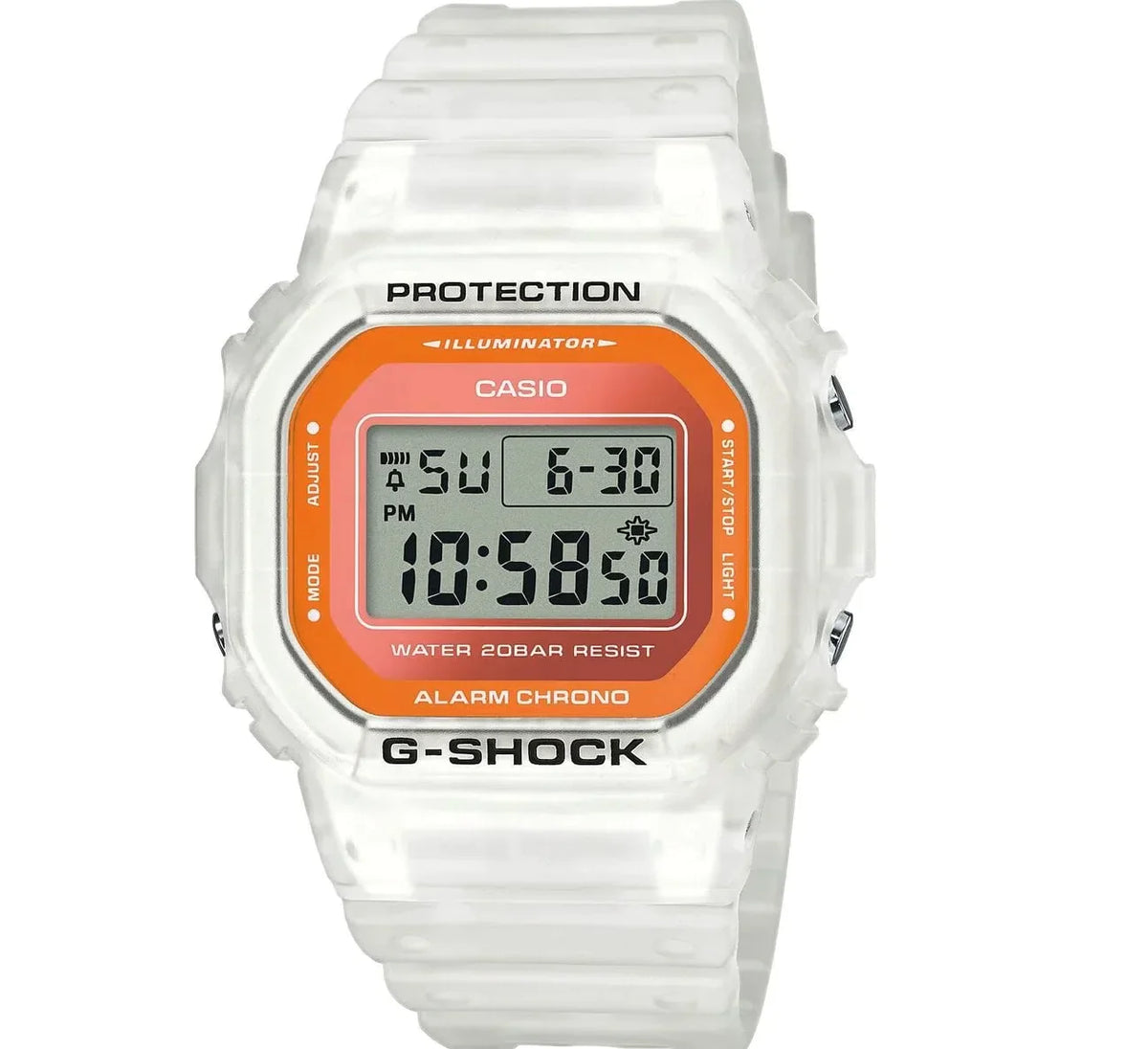 RELÓGIO CASIO G-SHOCK BRANCO SEMITRANSPARENTE DW-5600LS-7DR