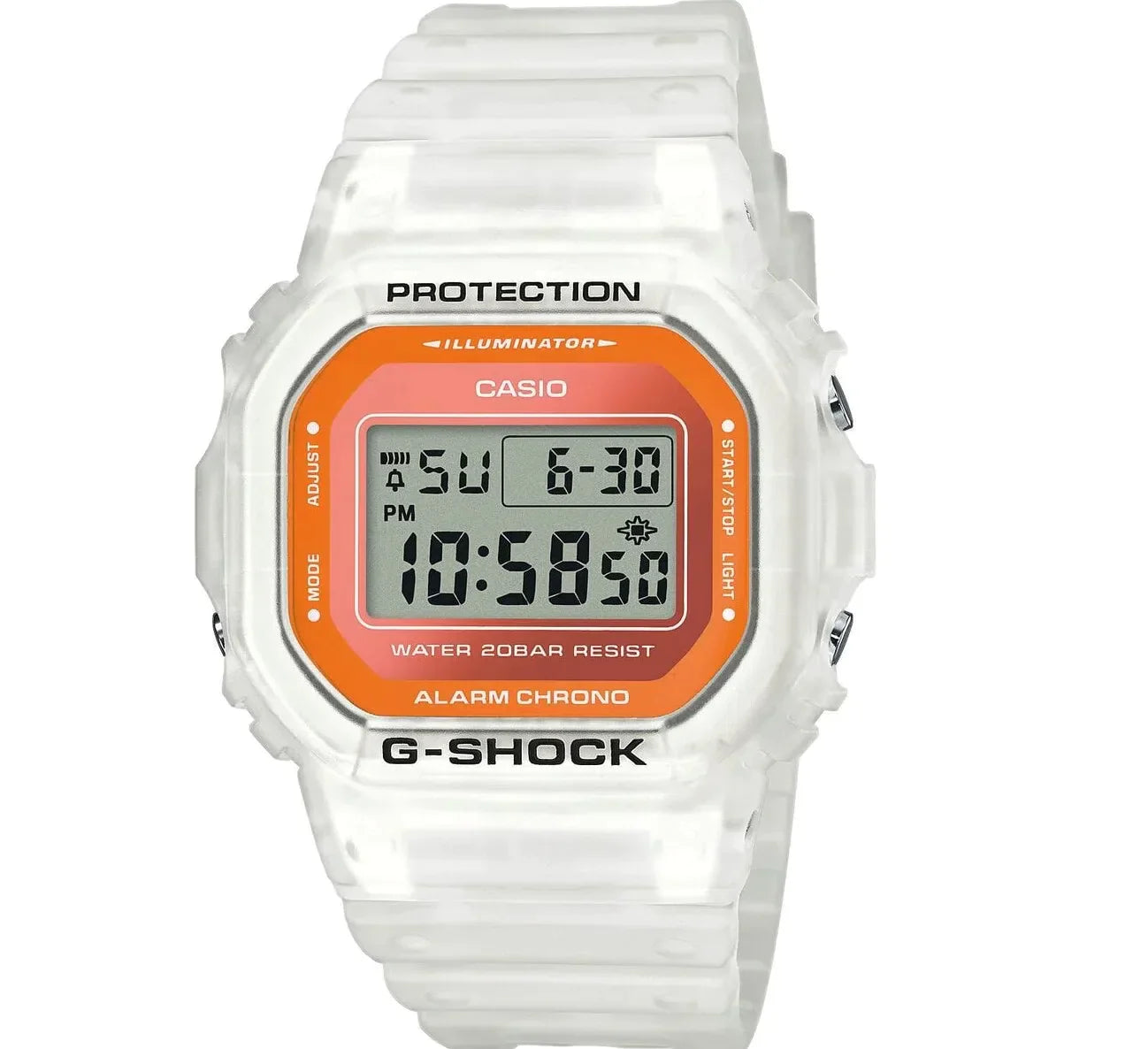 RELÓGIO CASIO G-SHOCK BRANCO SEMITRANSPARENTE DW-5600LS-7DR